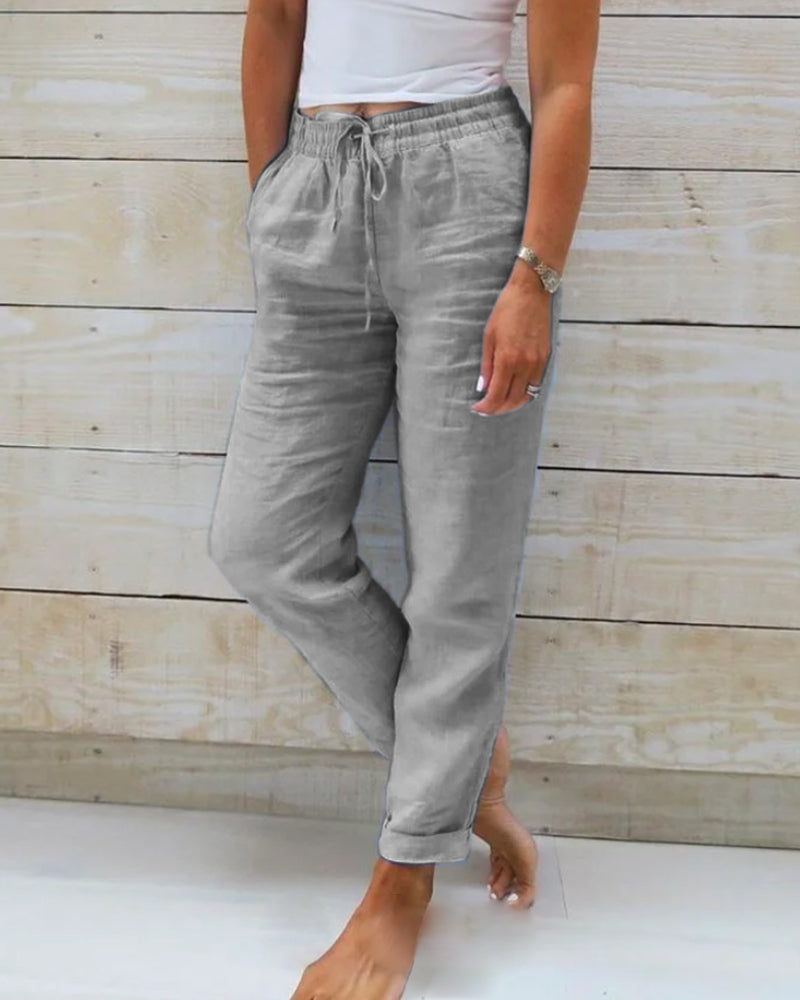 Pantalon décontracté pour femmes - Cordon de serrage - Cropped