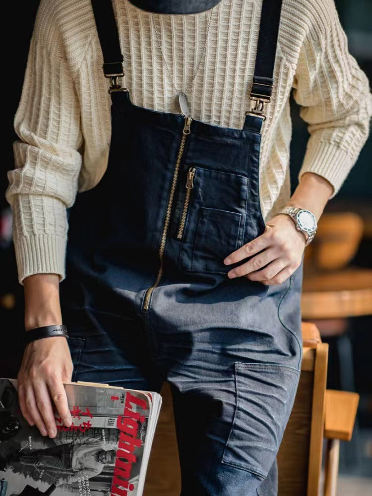 Salopette en denim indigo d'inspiration vintage pour homme avec manille d'ancrage