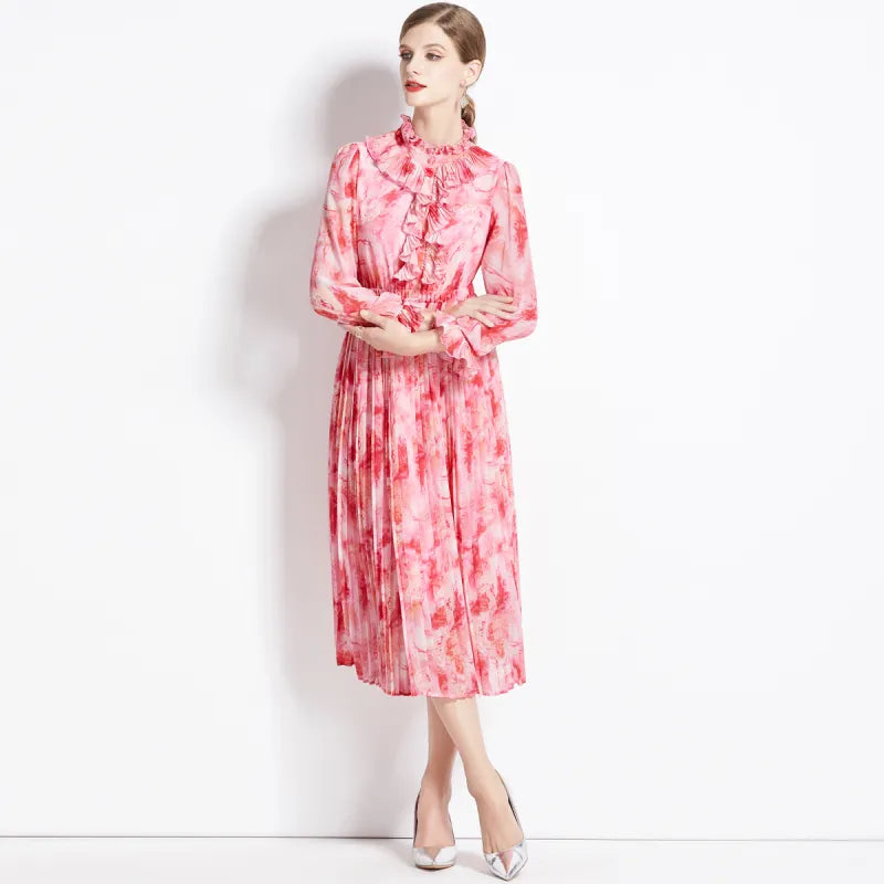 Rous - Robe Fleurie en Chiffon à Manches Longues