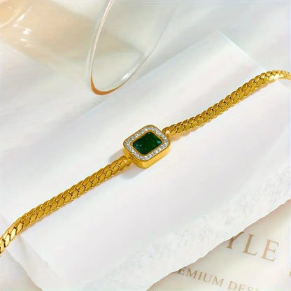 Bracelet doré avec cristal rectangulaire vert - Liriel