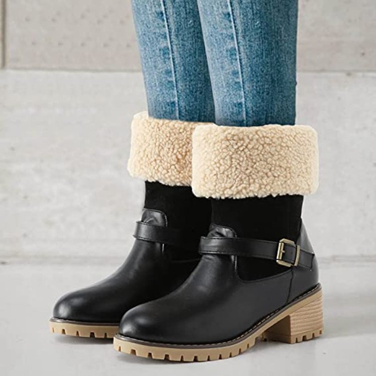 Vale - Bottes Femme Mi-Mollet à Enfiler avec Talon Épais, Boucle et Doublure Douce