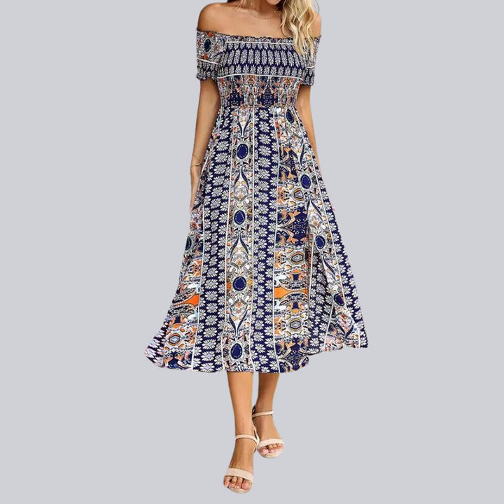 Aurora - Robe longue boho à épaules dénudées et à volants