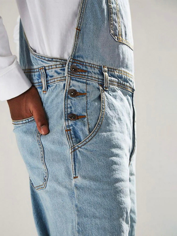 Salopette en denim délavé moyen pour homme
