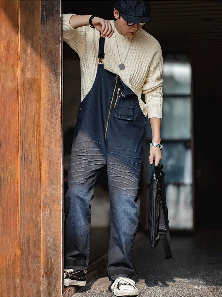 Salopette en denim indigo d'inspiration vintage pour homme avec manille d'ancrage