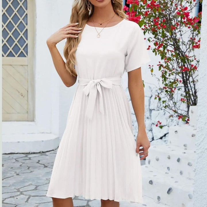 Isabella - Robe midi plissée classique avec lien à la taille