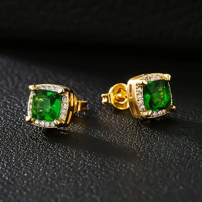 Boucles d'oreilles en or avec pierre carrée verte - Clarissa