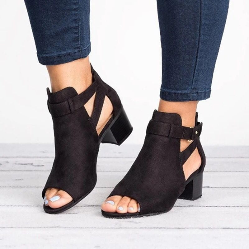 Bottines pour femmes en daim synthétique avec ouverture sur le devant et talon bloc - Mireia