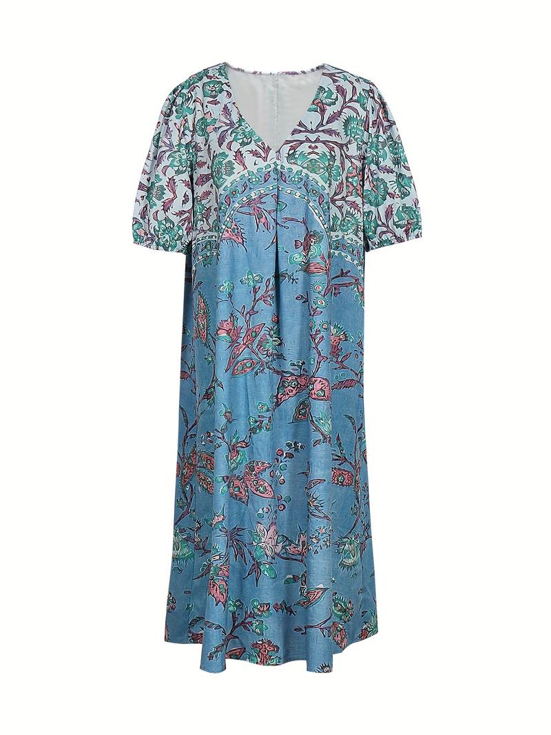 Abida - Robe col V à manches bouffantes Multicolore