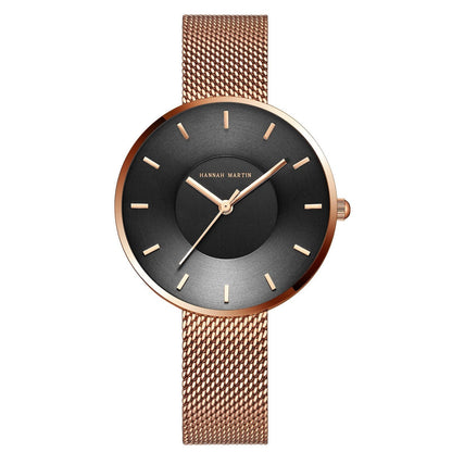 Montre Femme Minimaliste En Maille Métallique Boîtier Fin Et Cadran Clair Lisible Design Épuré