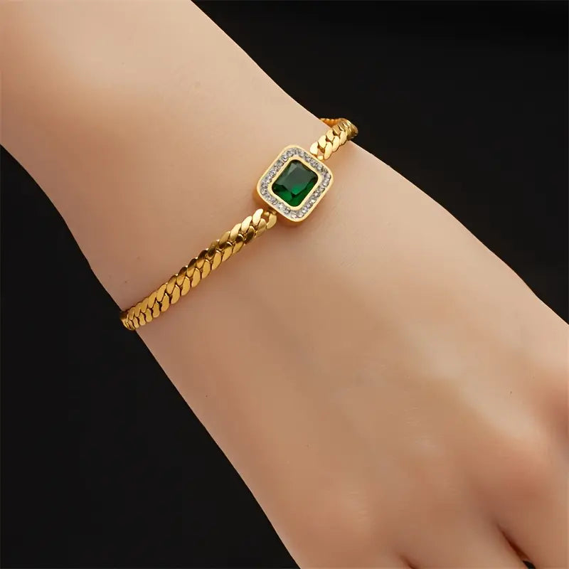 Bracelet doré avec cristal rectangulaire vert - Liriel