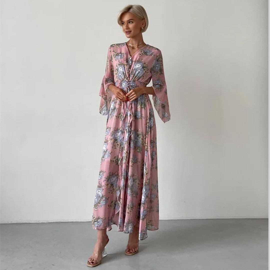 Norian - Robe midi florale avec décolleté en V