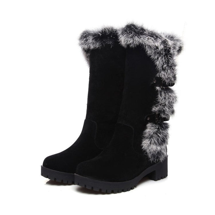 Lara - Bottes de Neige Femme en Daim avec Fourrure et Talon Bas