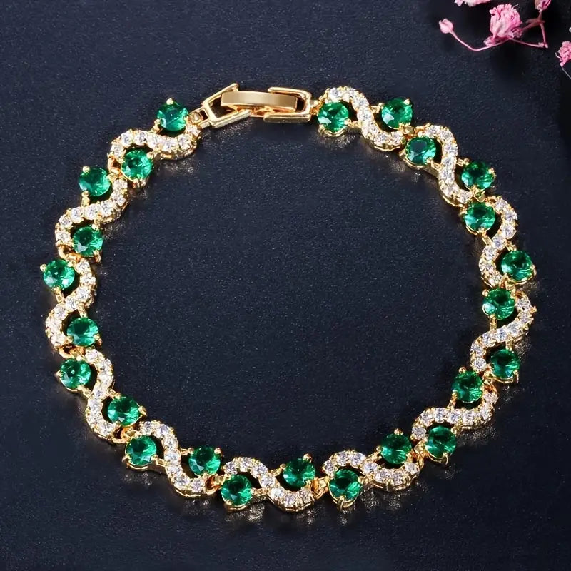 Bracelet en or avec cristaux verts et zircons - Malisse
