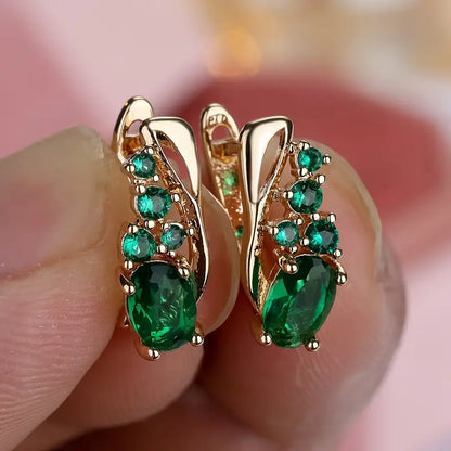 Boucles d'oreilles en or avec pierres ovales vertes - Loredana