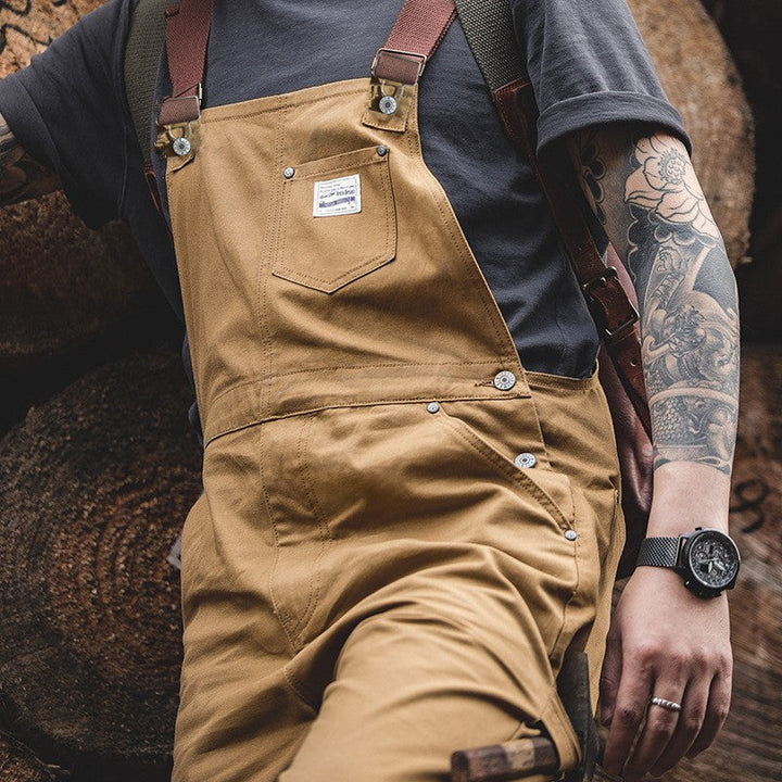 Salopette en toile marron pour homme avec bavette en canard