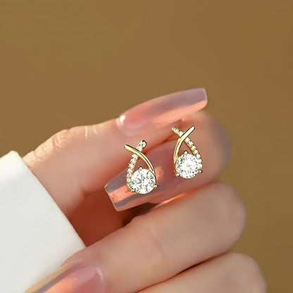 Boucles D Oreilles Croix Dorée Zircon Cubique Collection Privée