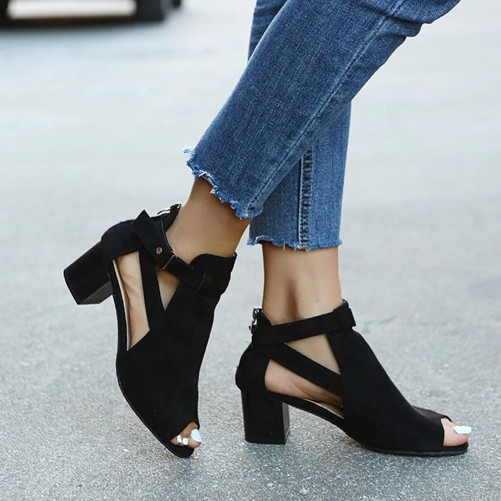 Bottines pour femmes en daim synthétique avec ouverture sur le devant et talon bloc - Mireia