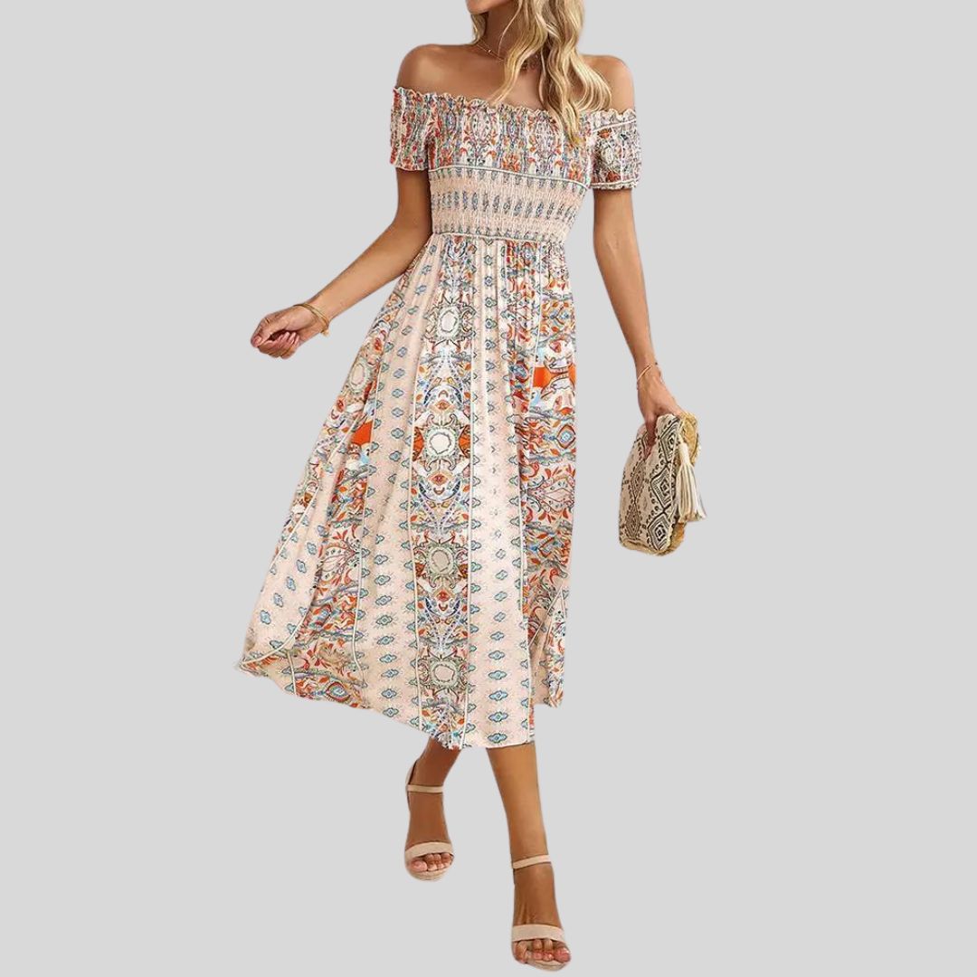 Aurora - Robe longue boho à épaules dénudées et à volants