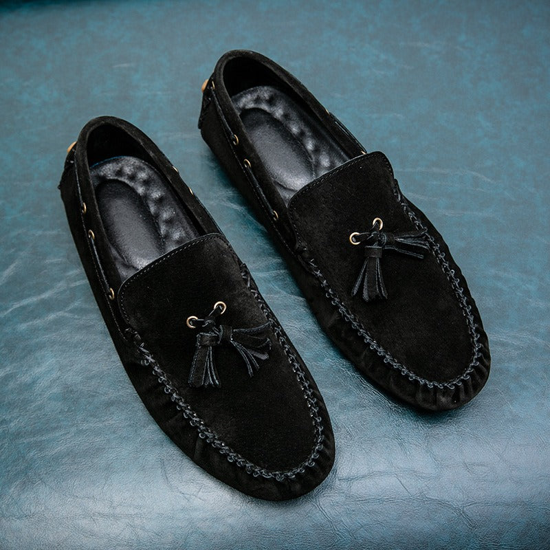 Mocassins à semelle souple et à glands en daim vert olive pour hommes - Alessio