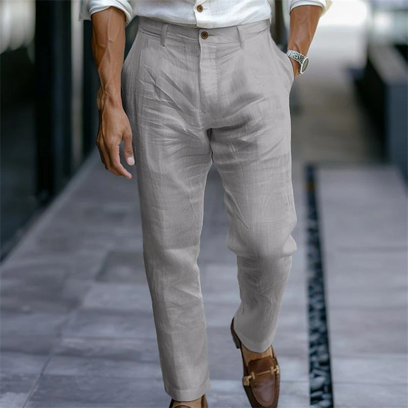 Pantalon droit en lin pour homme blanc élégant style décontracté - Adriano