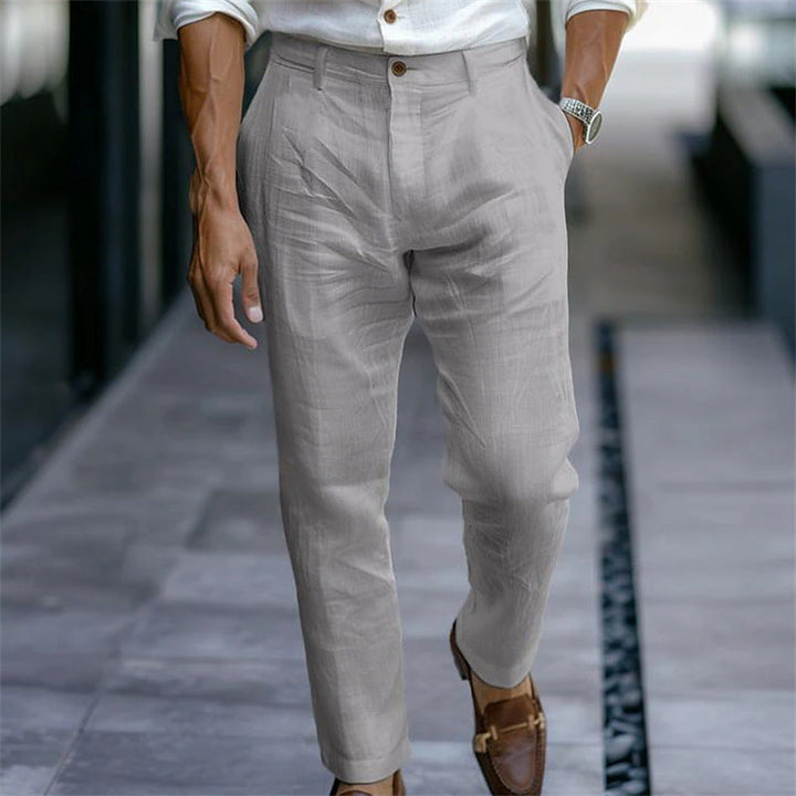 Pantalon droit en lin pour homme blanc élégant style décontracté - Adriano