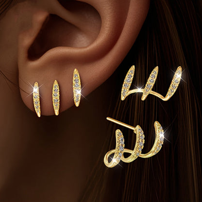 Boucles d'Oreilles Strass à Trois Griffes Édition Limitée Collection Élégante