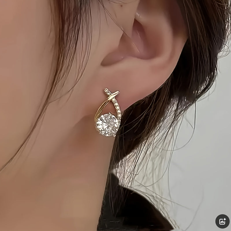Boucles D Oreilles Croix Dorée Zircon Cubique Collection Privée