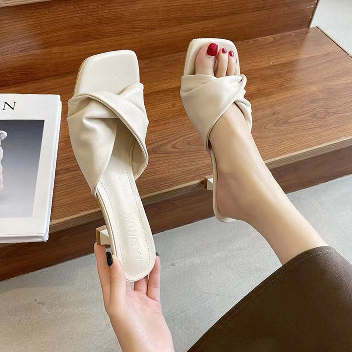 Sandales croisées à talon géométrique en cuir pour femmes - Estela