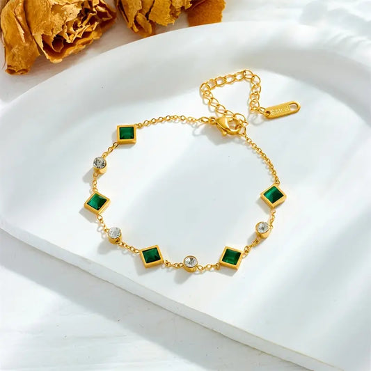 Bracelet en or avec cristaux verts et blancs - Ravenne