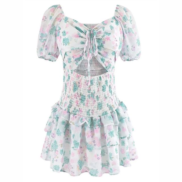 Fioby - Mini-robe florale à volants et manches bouffantes