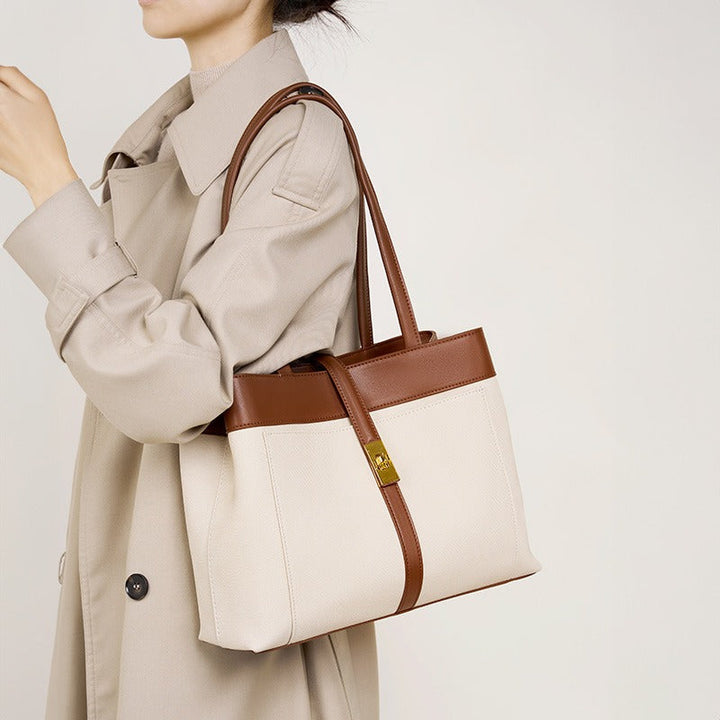 Sac à bandoulière en toile pour femmes avec détails en cuir structuré - Emilia