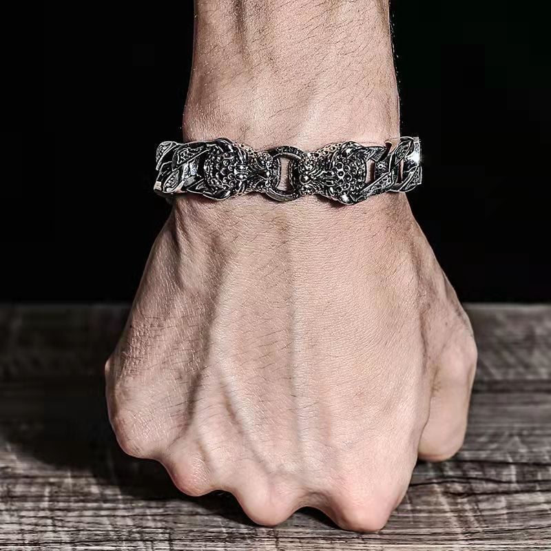 Bracelet homme tête de léopard avec motif tribal métallique - Hekkan