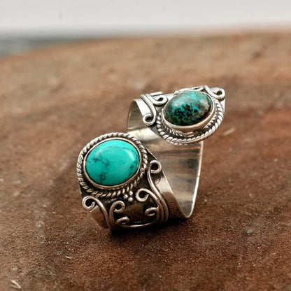 Bague réglable à double turquoise