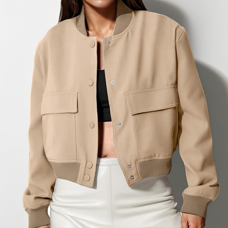 Tara - Veste courte pour femme avec col montant et grandes poches - Coupe ample et décontractée