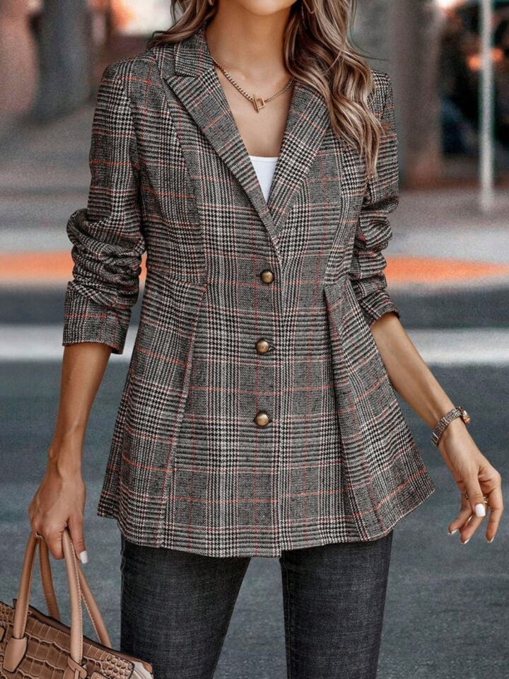 Gilda - Blazer à col revers boutonné en plaid