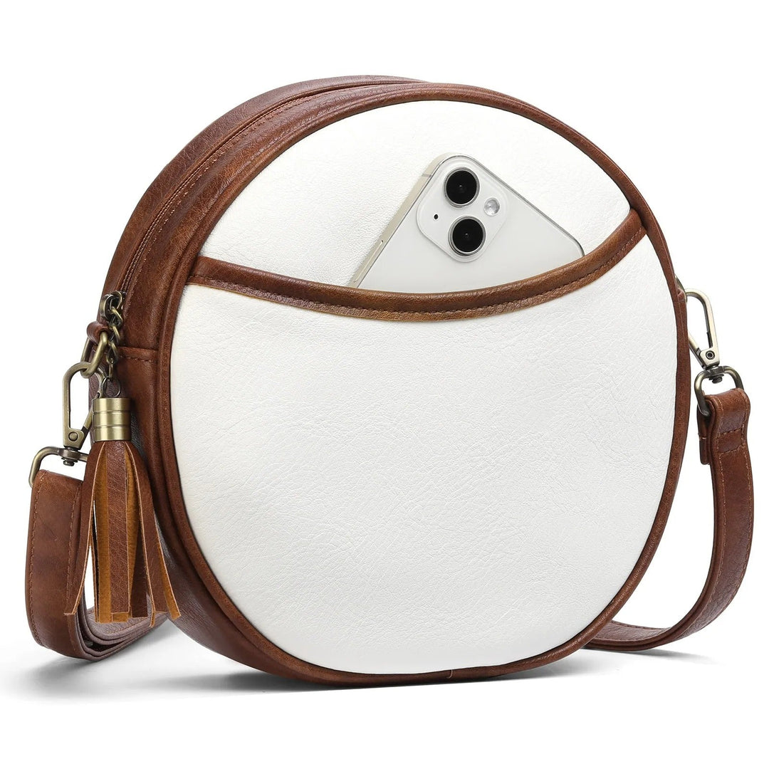 Sac à bandoulière pour femme avec design rond à effet cuir vintage - Noelia