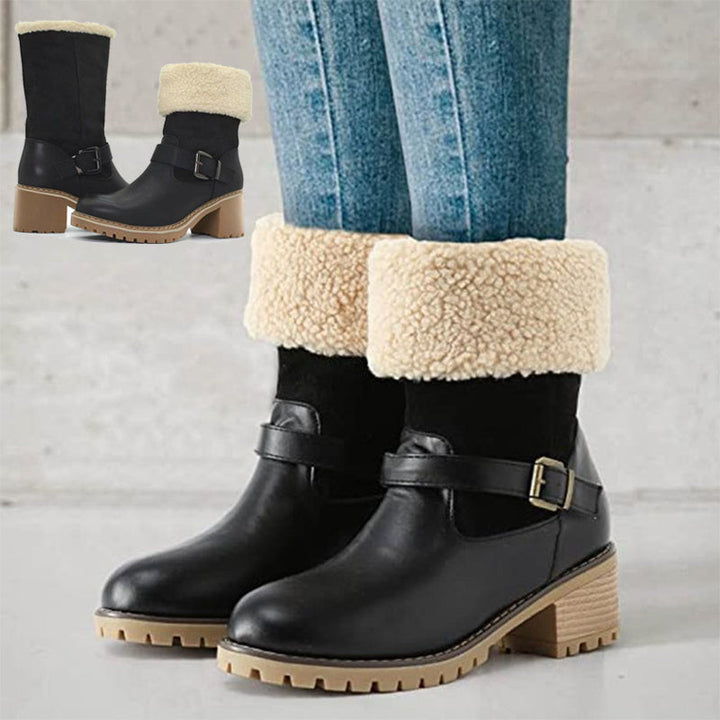 Vale - Bottes Femme Mi-Mollet à Enfiler avec Talon Épais, Boucle et Doublure Douce