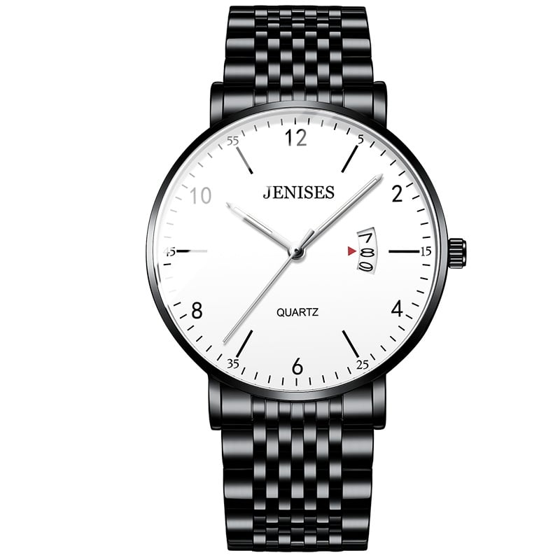 Montre Homme En Acier Inoxydable Cadran Numéroté Avec Grande Lisibilité, Boîtier Fin Et Bracelet À Maillons