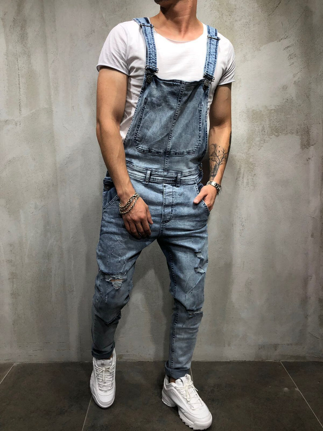 Salopette en jean skinny pour homme avec effet usé