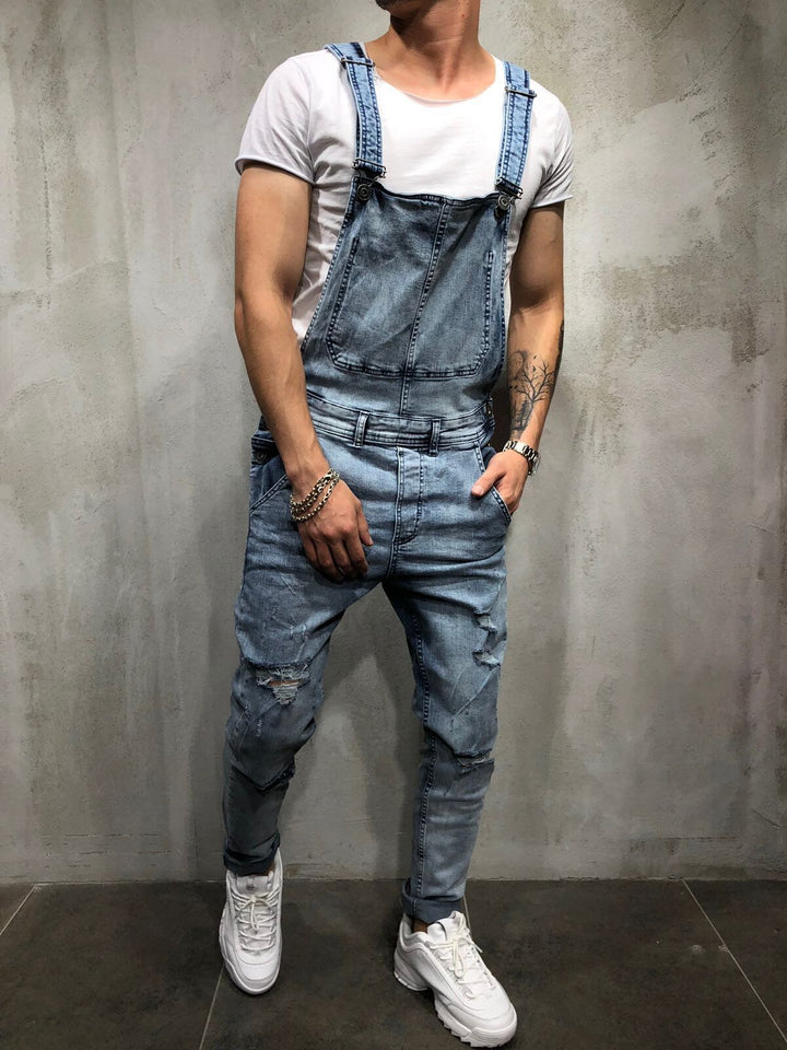 Salopette en jean skinny pour homme avec effet usé