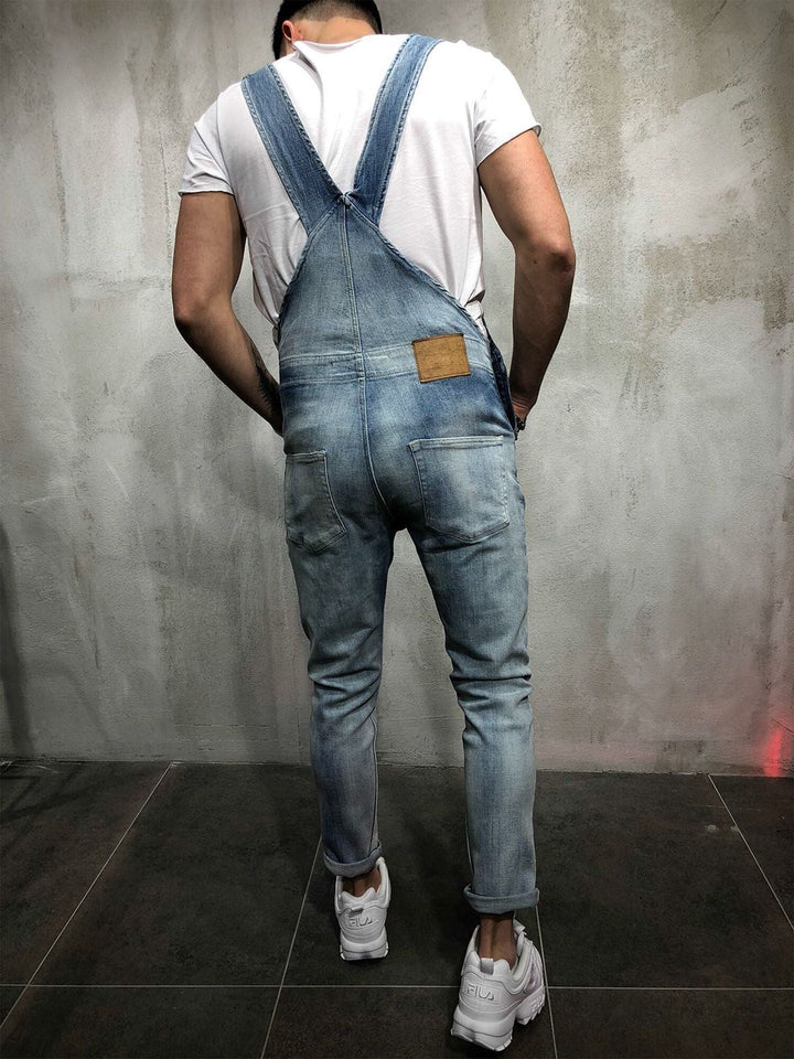 Salopette en jean skinny pour homme avec effet usé