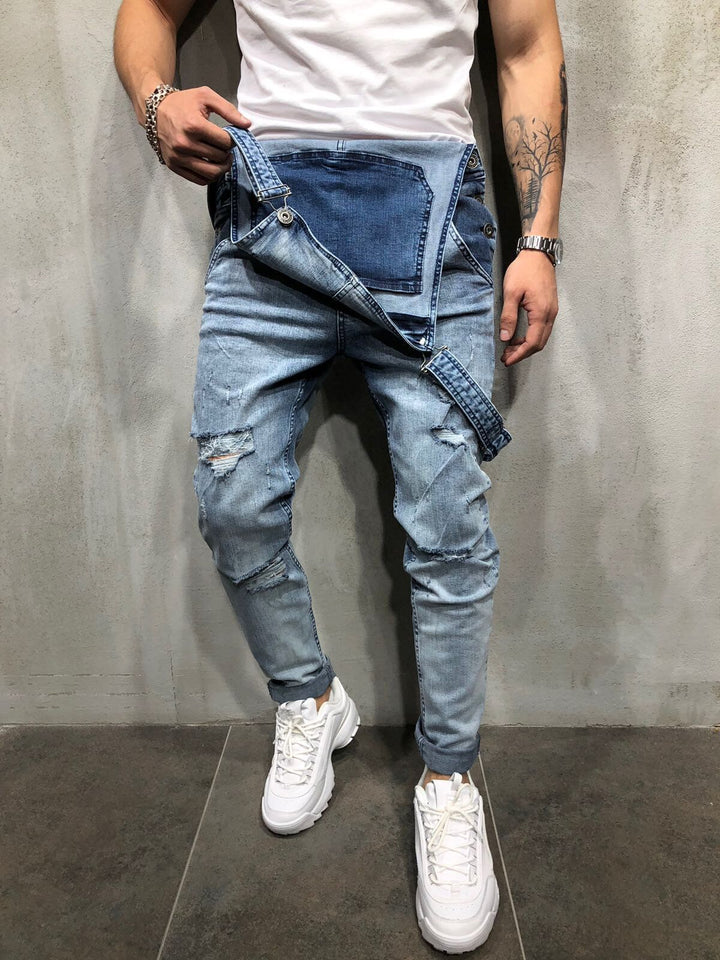 Salopette en jean skinny pour homme avec effet usé