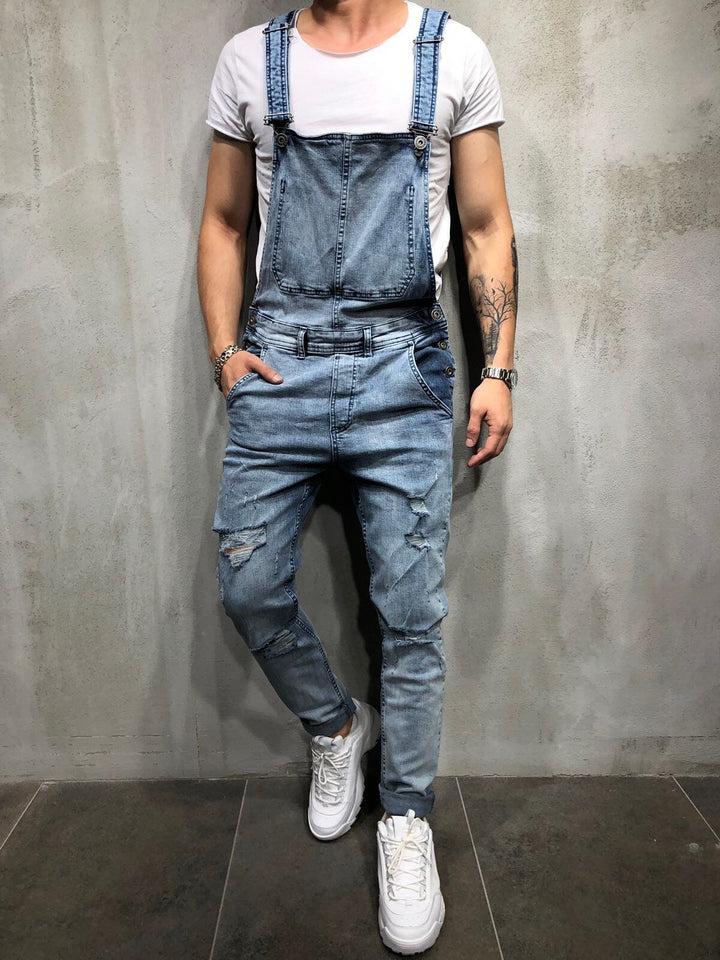Salopette en jean skinny pour homme avec effet usé