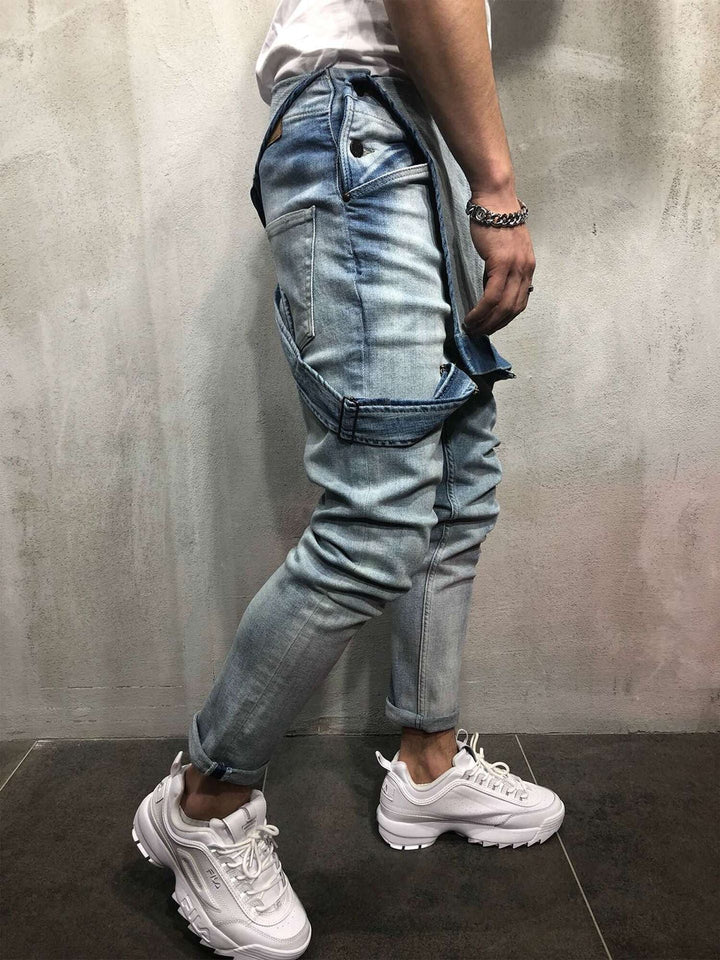 Salopette en jean skinny pour homme avec effet usé