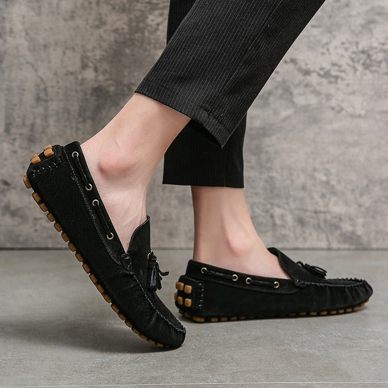 Mocassins à semelle souple et à glands en daim vert olive pour hommes - Alessio