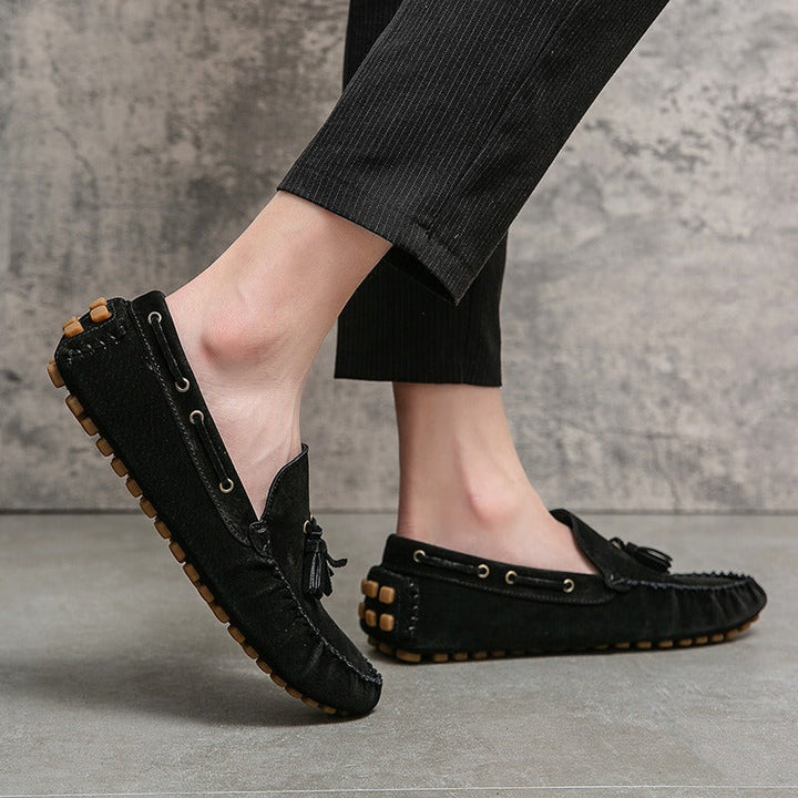 Mocassins à semelle souple et à glands en daim vert olive pour hommes - Alessio