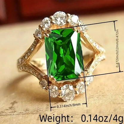 Bague en or avec cristal rectangulaire vert - Lorien