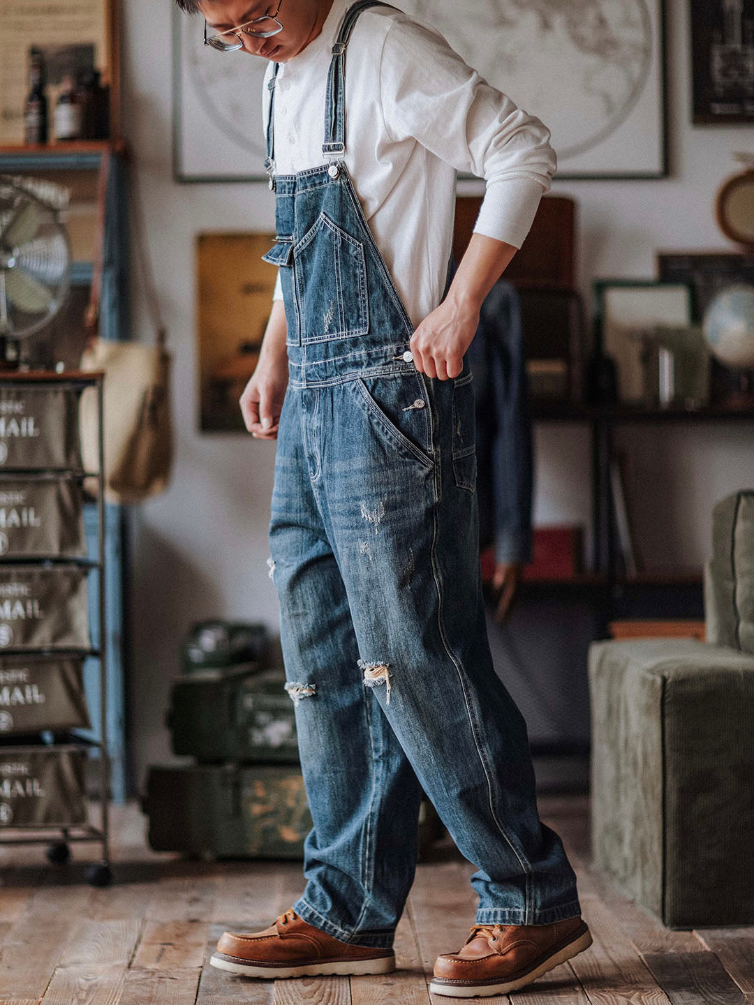 Salopette en denim vieilli Artisan