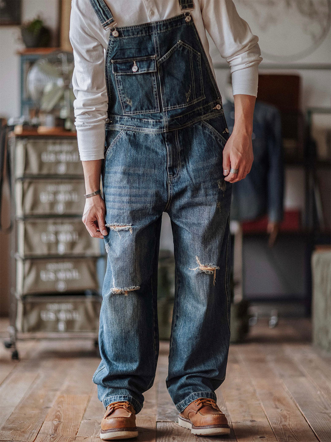Salopette en denim vieilli Artisan