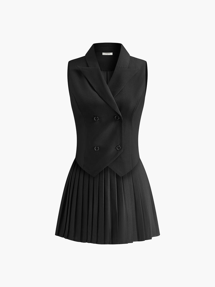 Romina - Ensemble gilet tailleur et mini-jupe plissée